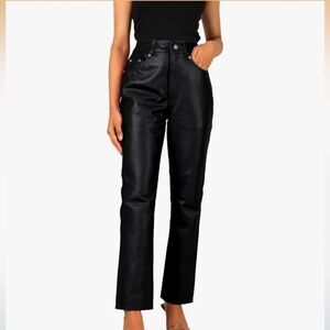 Laverapelle Women’s Straight Cut Genuine Lambskin Black Leather Pants